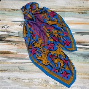 Collection XIIX Vibrant Blue and Gold Large Square Silk Scarf